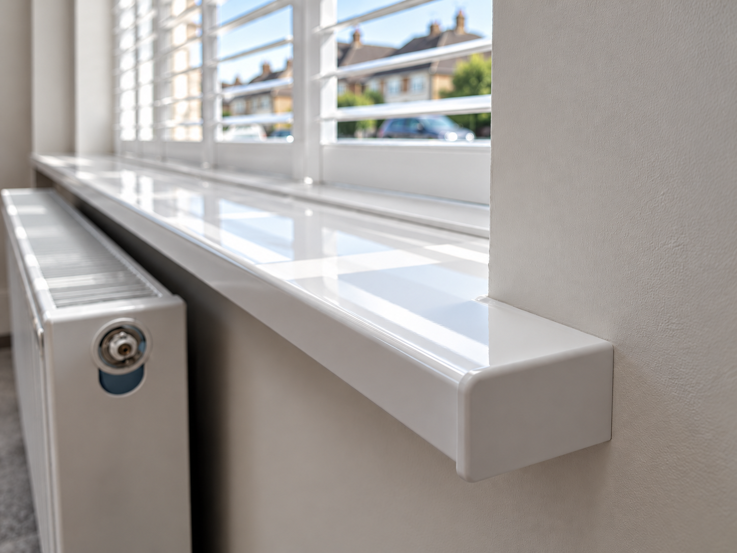 White uPVC window sill and interior finishing details