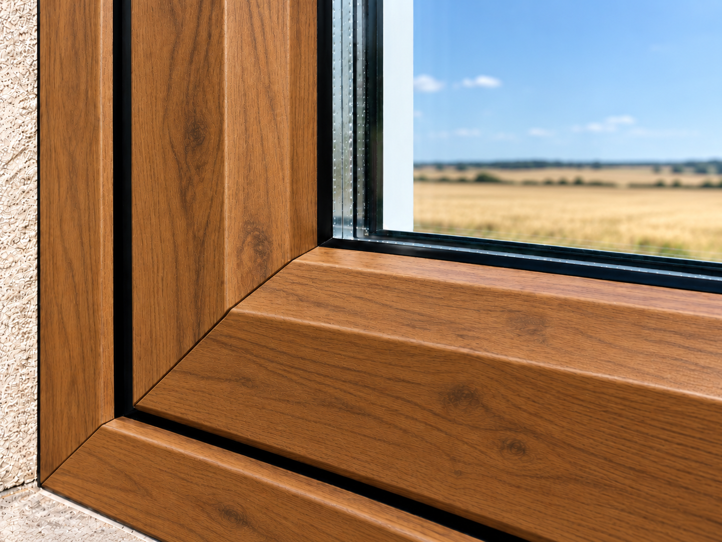 Wood-effect uPVC window frame with a natural timber appearance